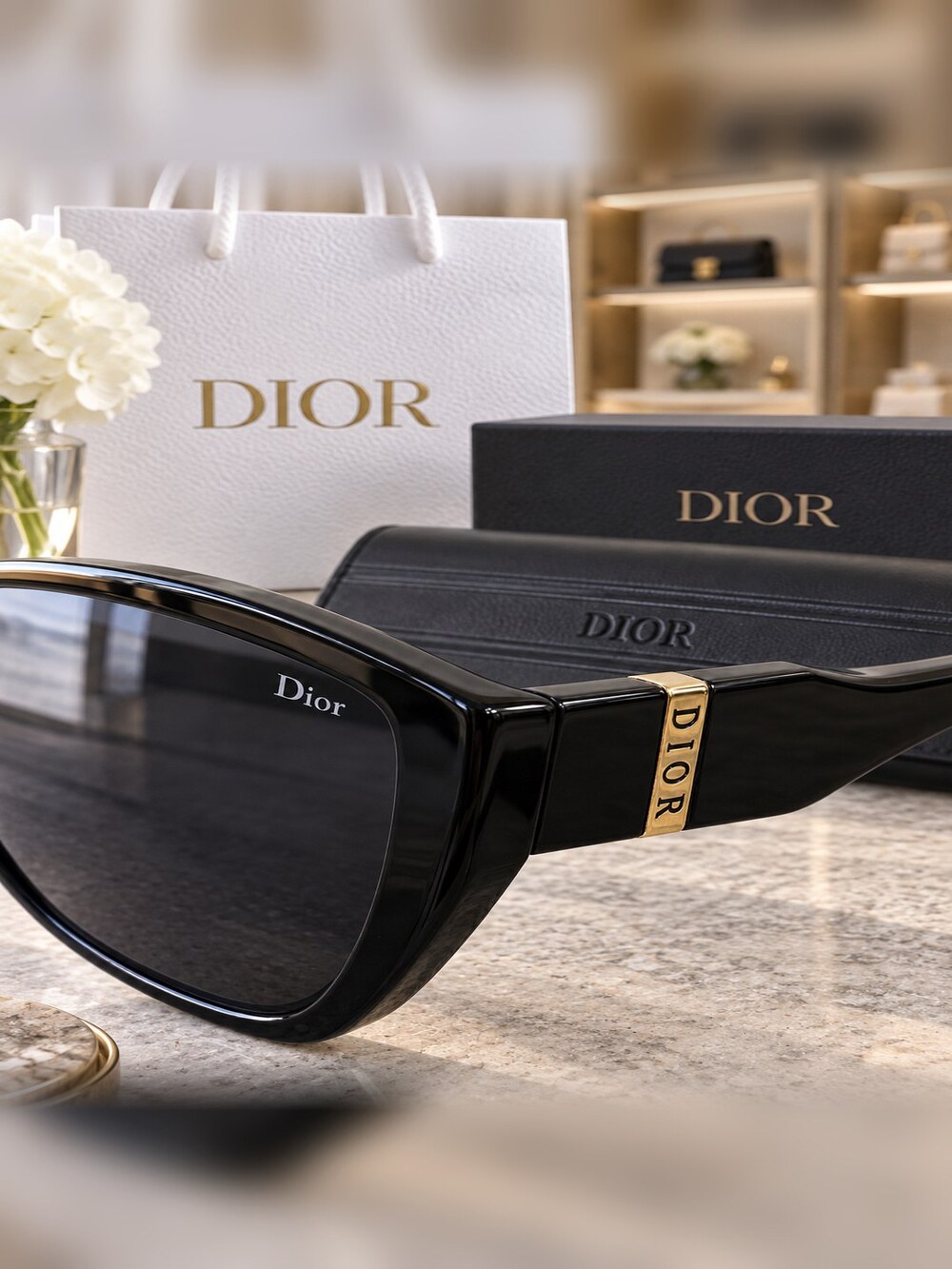 Dior Black Logo Square Sunglasses - Picture 4 of 6